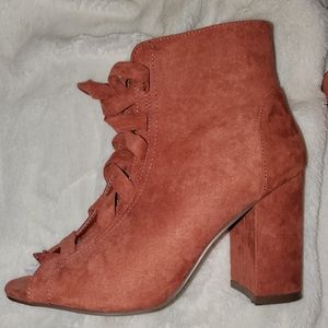 Pink open toed booties